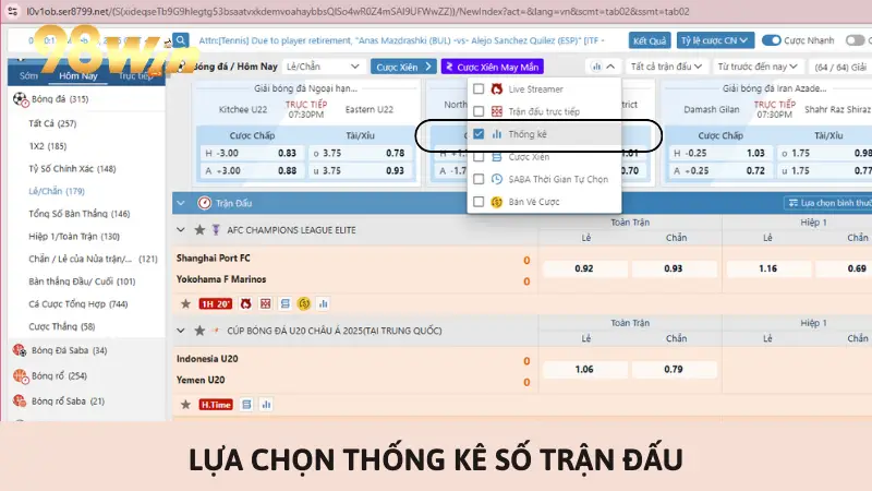 Lựa chọn thống kê số trận đấu